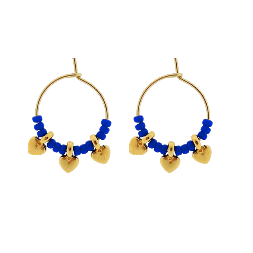 oorbel - hartjes en royal blue