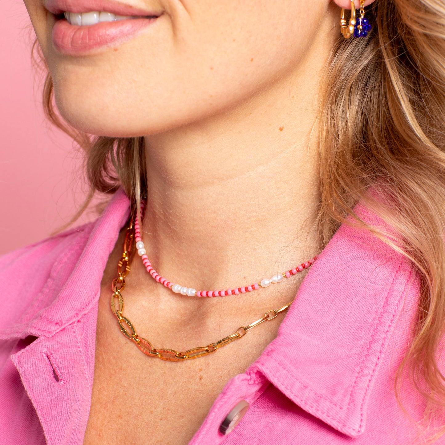 ketting - rood / roze / parel