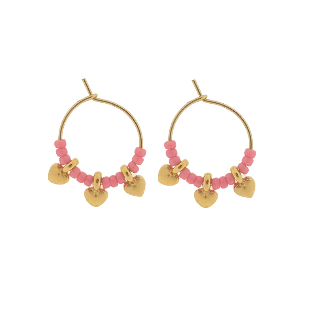 oorbel - hartjes en roze kralen