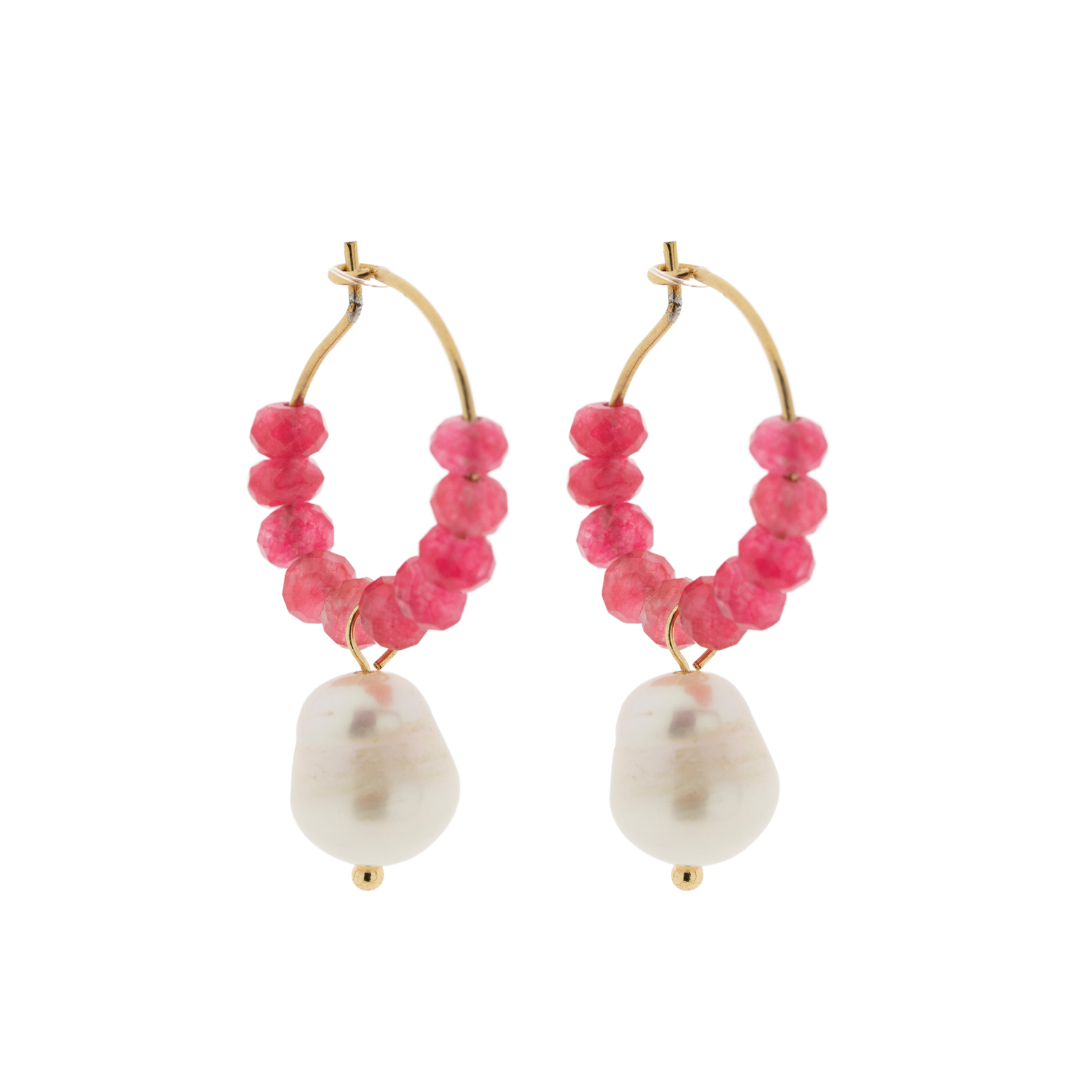 oorbel - parel & roze jade