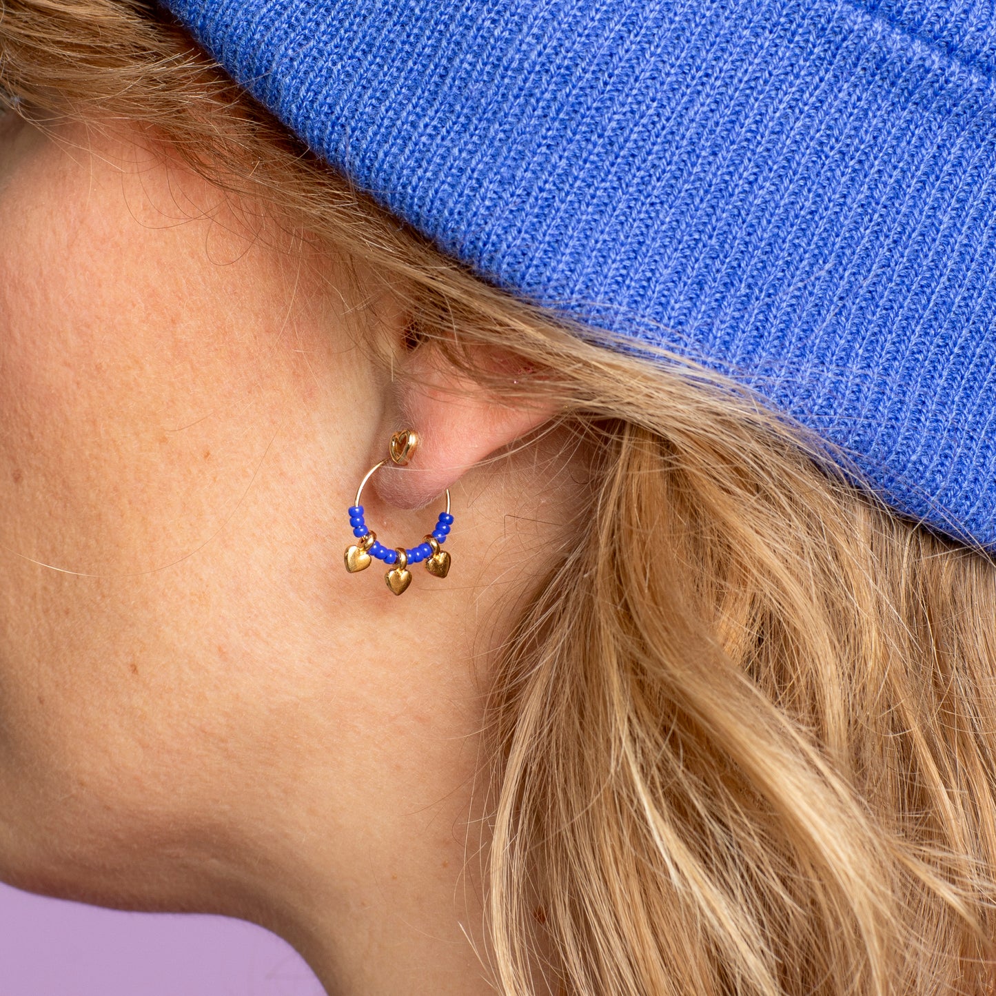 oorbel - hartjes en royal blue