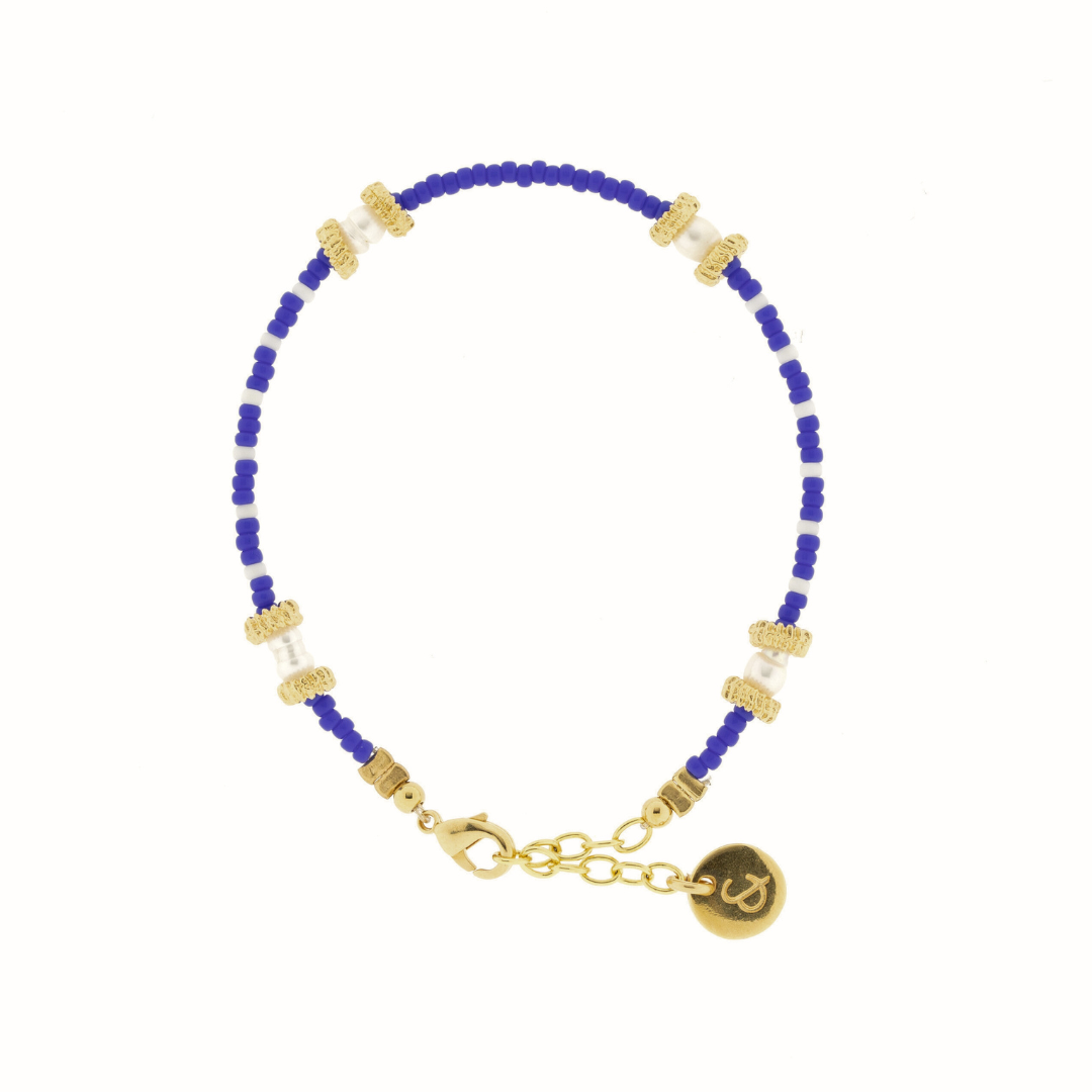 armband - koninklijk blauw en parel