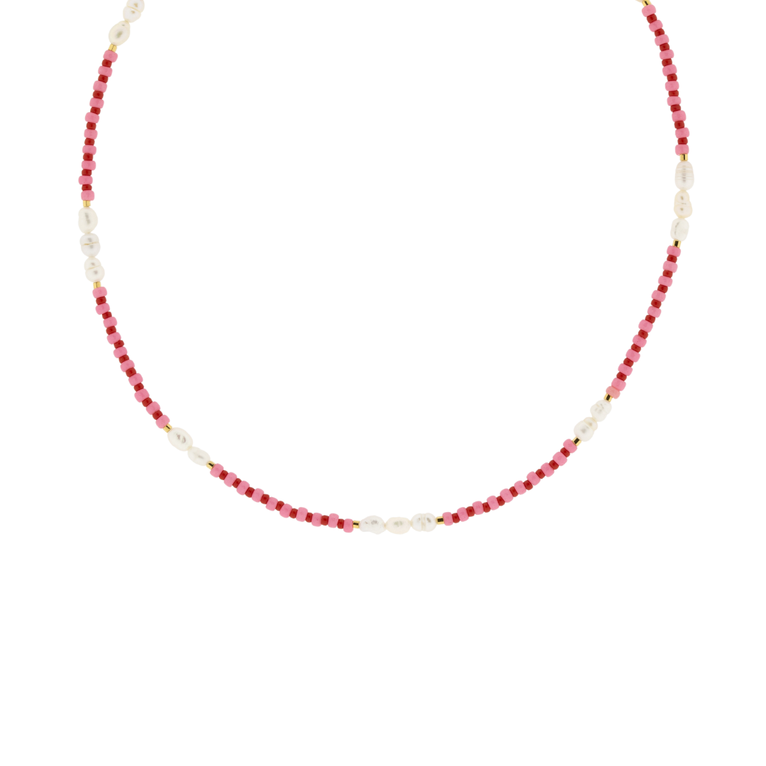 ketting - rood / roze / parel